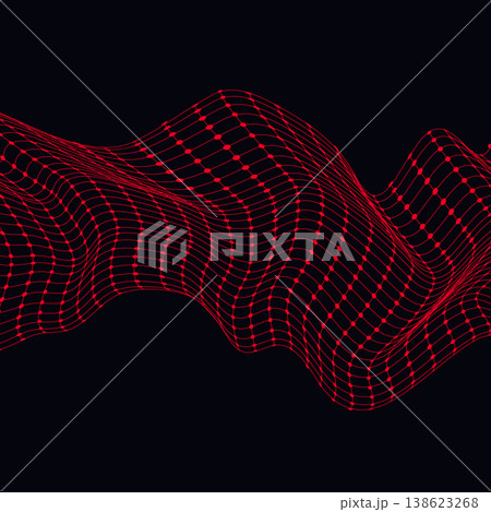 Red 3d wireframe wave background with digital mesh grid and interconnected nodes on black for technology and big data concepts 138623268