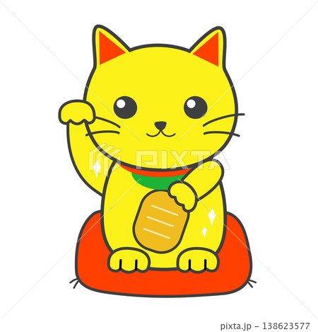 座布団に座っている金色の招き猫 座布団に座っている金色の招き猫 138623577
