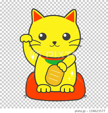 座布団に座っている金色の招き猫 座布団に座っている金色の招き猫 138623577