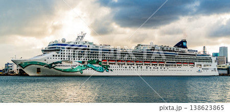 Miami, Florida, USA - November 04, 2024: Cruise ship tour and travel at sea. Ship of NCL. Norwegian Jade cruise ship voyage. Cruise in summer vacation. Norwegian Cruise line. Ship at seaport Miami, Florida, USA - November 04, 2024: Cruise ship tour and travel at sea. Ship of NCL. Norwegian Jade cruise ship voyage. Cruise in summer vacation. Norwegian Cruise line. Ship at seaport 138623865