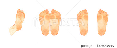 足の裏のイラストセット　人体・ボディパーツの手描き水彩イラスト素材 138623945