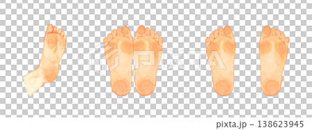 一組描繪腳底的插圖－手繪水彩人體部位插圖。 138623945