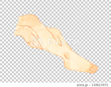 Hand-drawn watercolor illustration of a young woman's bare feet and hands - a human body part. Hand-drawn watercolor illustration of a young woman's bare feet and hands - a human body part. 138623972