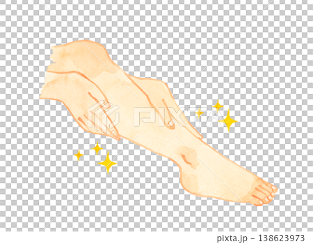 Beautiful legs (barefoot) and hands of a young woman - Hand-drawn watercolor illustration of human body parts. Beautiful legs (barefoot) and hands of a young woman - Hand-drawn watercolor illustration of human body parts. 138623973
