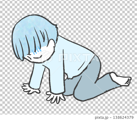 An illustration of a person sitting down because they are feeling unwell. 138624379