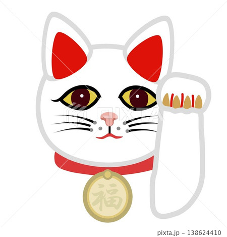 白い招き猫の顔イラスト 138624410