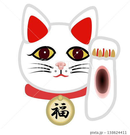 白い招き猫の顔イラスト 138624411