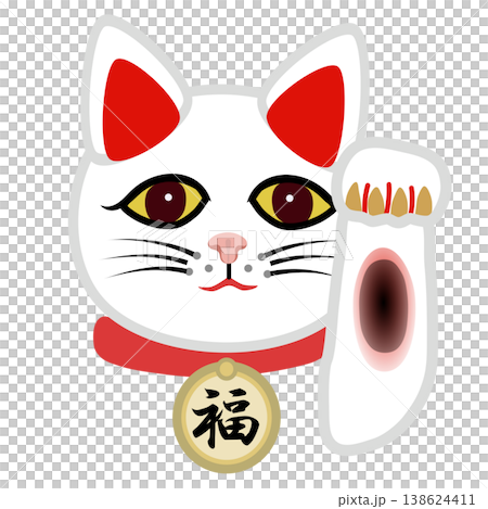 白い招き猫の顔イラスト 138624411
