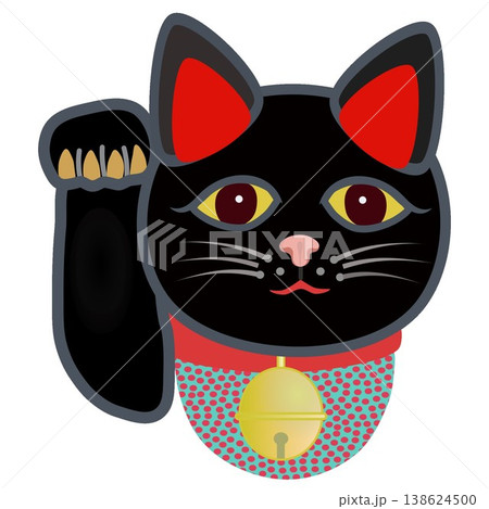 黒い招き猫の顔イラスト 138624500
