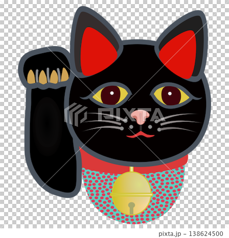 黒い招き猫の顔イラスト 138624500