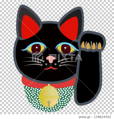 一隻黑色招手貓的臉部插圖 138624502
