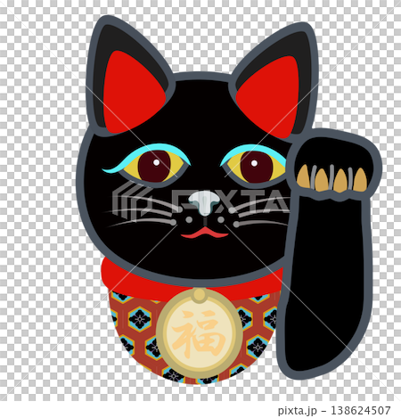 黒い招き猫の顔イラスト 黒い招き猫の顔イラスト 138624507