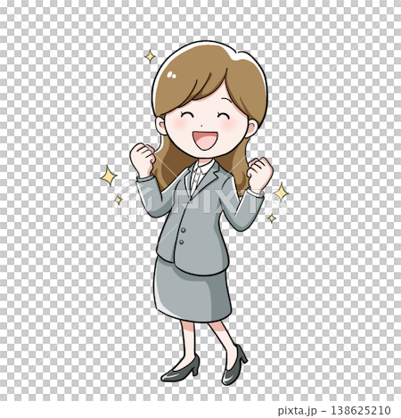 一位女商人以全身揮拳慶祝她的目標達成。 一位女商人以全身揮拳慶祝她的目標達成。 138625210