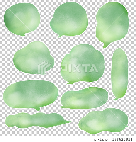 Watercolor-style soft hand-drawn speech bubble set (green, transparent PNG) - Natural message material 138625911