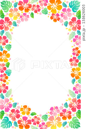 シンプルなハイビスカスのシルエットフレーム4_縦 138626003