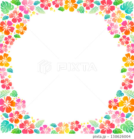 シンプルなハイビスカスのシルエットフレーム4_正方形 138626004