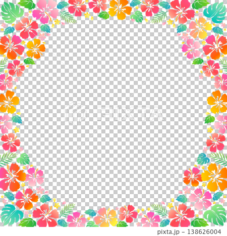 シンプルなハイビスカスのシルエットフレーム4_正方形 138626004