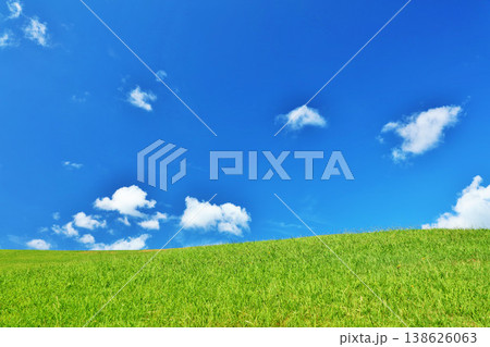 爽やかな夏の青空と新緑の草原風景 138626063