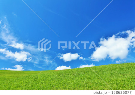 爽やかな夏の青空と新緑の草原風景 爽やかな夏の青空と新緑の草原風景 138626077