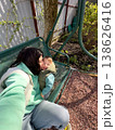Mother and toddler selfie on garden swing bench 138626416