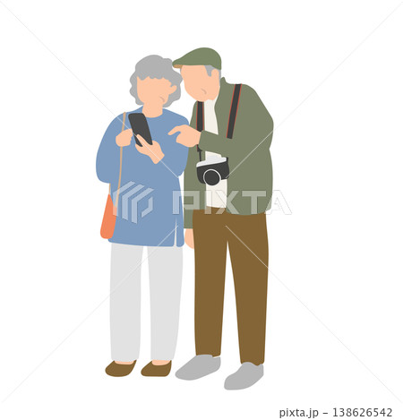 シニア夫婦のスマホ操作イラスト 高齢者がスマートフォンを確認するシーン シニア夫婦のスマホ操作イラスト 高齢者がスマートフォンを確認するシーン 138626542
