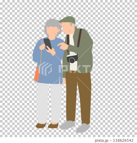 シニア夫婦のスマホ操作イラスト 高齢者がスマートフォンを確認するシーン シニア夫婦のスマホ操作イラスト 高齢者がスマートフォンを確認するシーン 138626542
