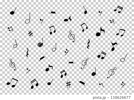 音楽記号のシンプルな手描きイラストセット（黒） 138626677