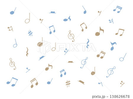音楽記号のシンプルな手描きイラストセット（青・茶色） 138626678