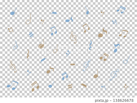 音楽記号のシンプルな手描きイラストセット（青・茶色） 138626678