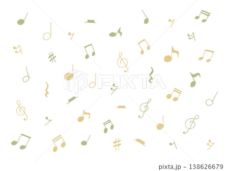 音楽記号のシンプルな手描きイラストセット（黄色・緑） 138626679