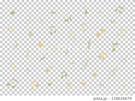 音楽記号のシンプルな手描きイラストセット（黄色・緑） 138626679