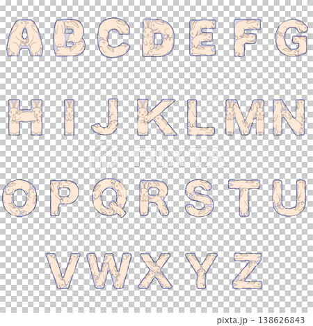 This is a set of alphabet illustrations featuring cute rabbits. The letters from A to Z are drawn in a soft, fuzzy style. 138626843