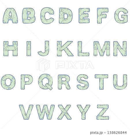 かわいいうさぎをモチーフにしたアルファベットのイラストセットです。AからZまでの英字を、やわらかいフ かわいいうさぎをモチーフにしたアルファベットのイラストセットです。AからZまでの英字を、やわらかいフ 138626844