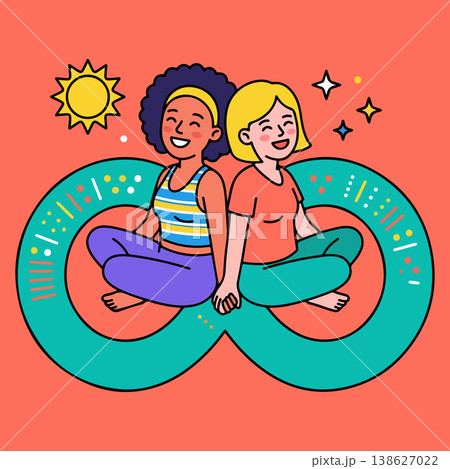 Two Women Meditating in Infinity Symbol Two Women Meditating in Infinity Symbol 138627022