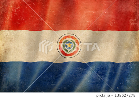 Old vintage flag of Paraguay, worn and stained Old vintage flag of Paraguay, worn and stained 138627279