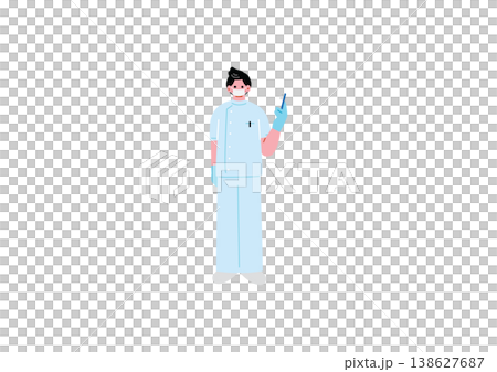 插圖：一位男牙醫手持牙刷 138627687