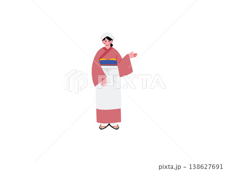 日本料理屋で働く着物を着た女性のイラスト 138627691