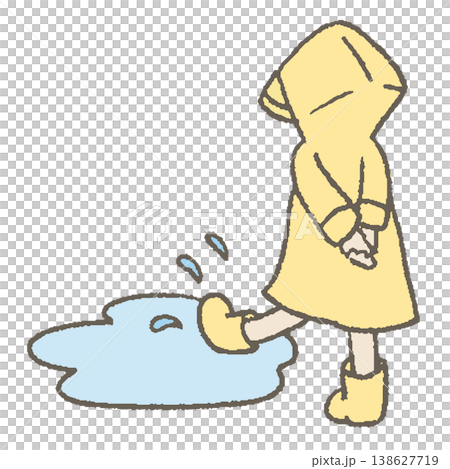 レインコートの女の子と水たまり 138627719