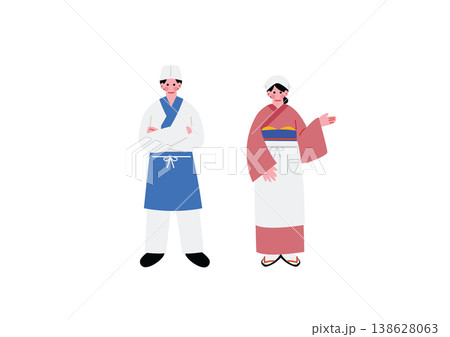 日本料理屋で働く男女のイラスト 日本料理屋で働く男女のイラスト 138628063