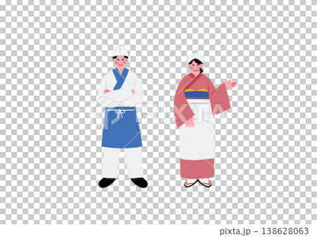 日本料理屋で働く男女のイラスト 日本料理屋で働く男女のイラスト 138628063