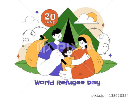 World Refugee Day Vector Illustration With Family Support, Shelter Tent, Helping Hands and Humanitarian Aid for Global Awareness Design 138628324