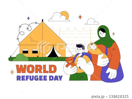 World Refugee Day Vector Illustration With Family Support, Shelter Tent, Helping Hands and Humanitarian Aid for Global Awareness Design World Refugee Day Vector Illustration With Family Support, Shelter Tent, Helping Hands and Humanitarian Aid for Global Awareness Design 138628325