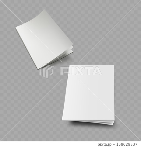 Realistic Floating Blank Brochure Mockup Set. Vector White Softcover Magazine or Booklet Templates with Shadow. 138628537