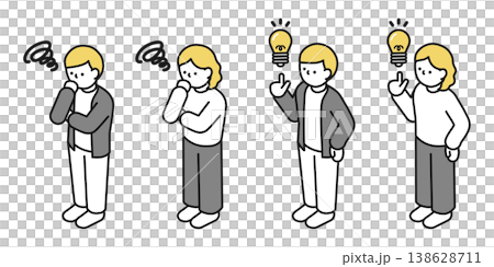 Isometric illustration: Man and woman coming up with an idea; Man and woman thinking. Isometric illustration: Man and woman coming up with an idea; Man and woman thinking. 138628711