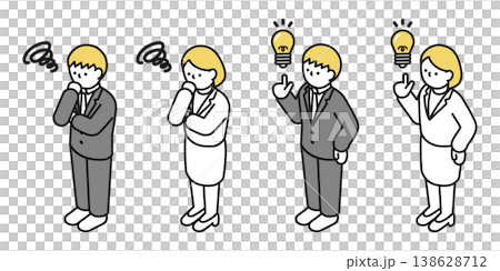 Isometric illustration: Man and woman coming up with an idea; man and woman thinking (in suits) Isometric illustration: Man and woman coming up with an idea; man and woman thinking (in suits) 138628712