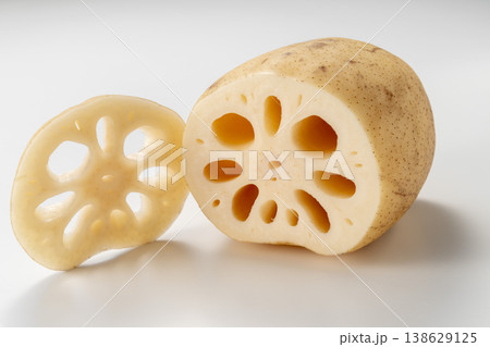 蓮根のスライスと断面図 138629125