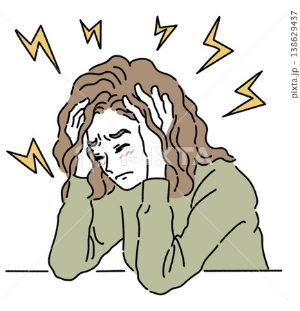 ストレスで頭を抱えている女性のカラーイラスト 138629437