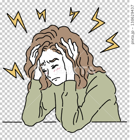 ストレスで頭を抱えている女性のカラーイラスト 138629437