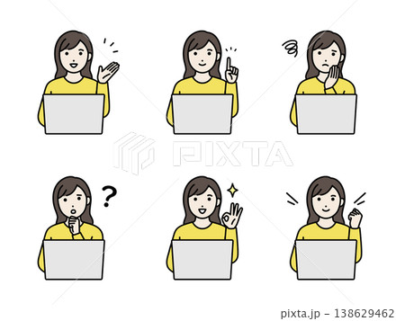 パソコン 女性 表情セット 138629462