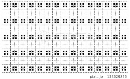 多彩な幾何学オーナメントが並ぶ装飾的な方眼グリッド背景 138629856